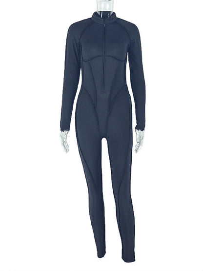 Kliou Heart Hollow Backless Jumpsuits Woman Autumn Trend Low-Neck Full Sleeve Skinny Peach Buttocks Casual Sporty Style Overalls