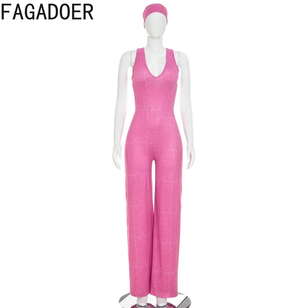 FAGADOER Women Elegant Commute Jumpsuits Fashion Off Shoulder Back Ruched Flare Rompers Streetwear Playsuits (Includes Headband)