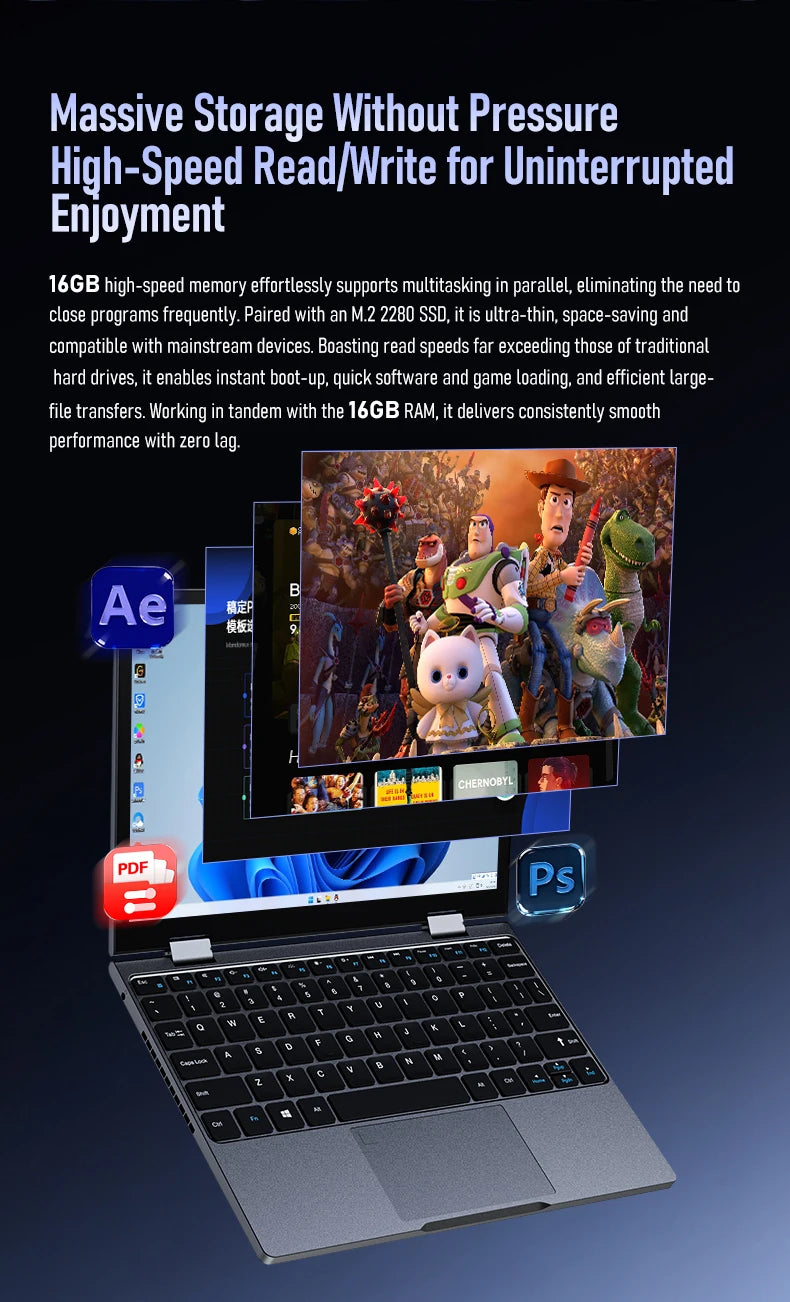 Zwide N11 Mini Laptop 10.5-inch Core i5-1235U Slim Business Office Portable Pocket Tablet PC