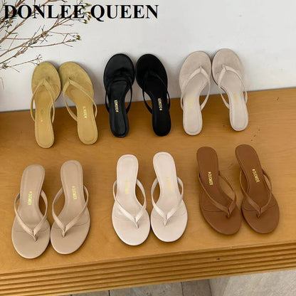 2026 New Summer Thin Heels Slippers Sandals Narrow Band Slides Ladies Shoes Fashion Women Pumps Flip Flops Luxury Slippers Shoes