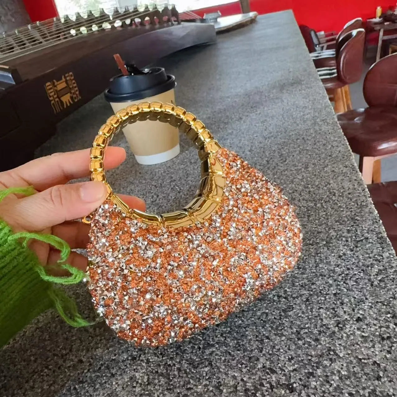 Mini Golden Pink Evening Bag Purses and Handbags Luxury Designer Shoulder Bags Diamond Party Wedding Acrylic Shiny Clutch Purse