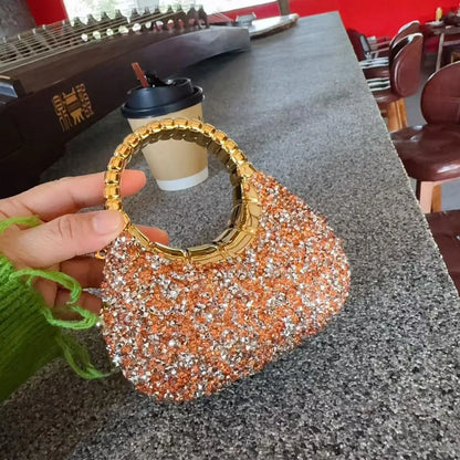 Mini Golden Pink Evening Bag Purses and Handbags Luxury Designer Shoulder Bags Diamond Party Wedding Acrylic Shiny Clutch Purse