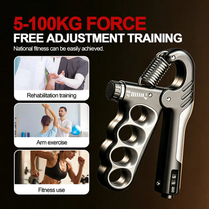 Adjustable Hand Grip Strengthener Trainer with Electronic Counter, Grip Strength Training Tool 5-100KG, Forearm Wrist Exerciser, Finger Exercise Equipment for Men Women Fitness, Bodybuilding, Climbing, Golf, Tennis, Rehabilit