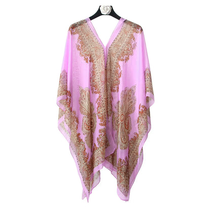 Woman Chiffon Blouse Fashion Women Scarf Shawl Printed Sunscreen Sun Protection Shawl Beach Shawl Soft Loose Bikini Cover Tops