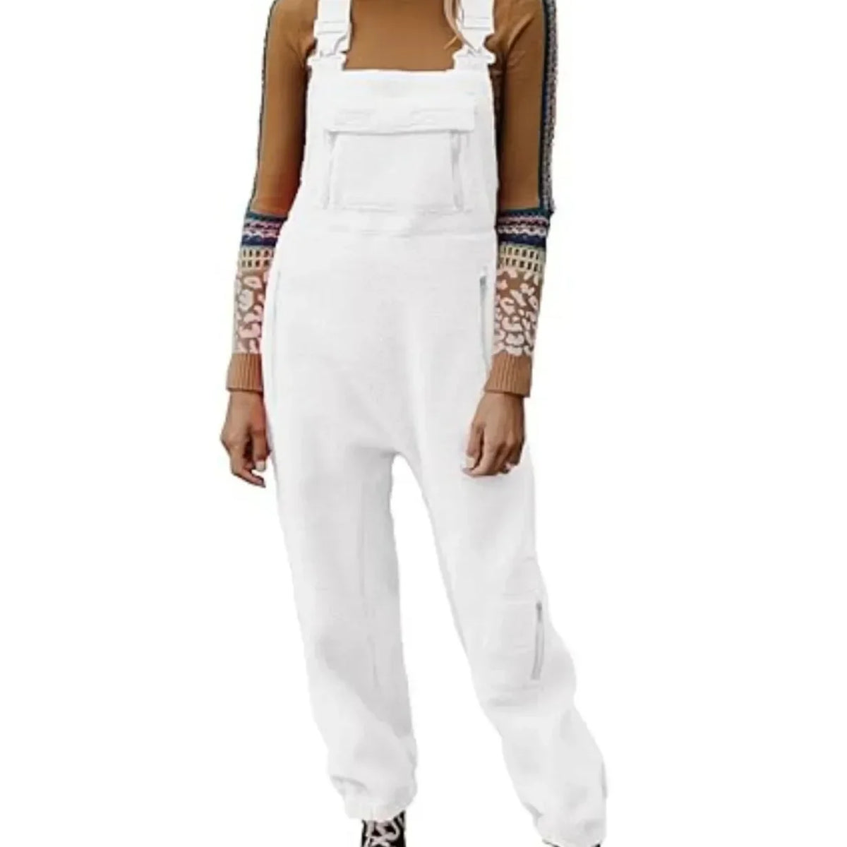 Women Fleece Warm Overalls Loose Casual Jumpsuits One-Piece Bibs Adjustable Suspender Straps Winter Fuzzy Soft Comfy Ski Pants