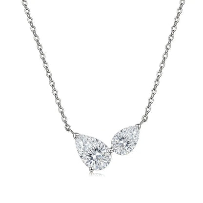Knobspin Pear Cut Moissanite Necklace for Women 2 Gems Pendant 925 Sterling Silver Anniversary Necklaces for Her Jewelry Gift