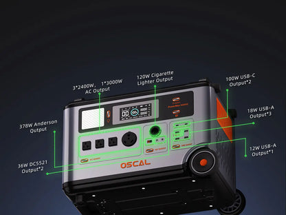 OSCAL PowerMax 3600SE Portable Power Station, 3600Wh LiFePO4 Battery, Solar Generator optional 400W Solar Panel, 3600W (Surge 7200W) Fast charging Home Backup Battery, Power Supply for Camping, RV