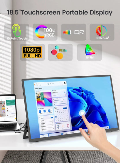 UPERFECT Portable Monitor Touchscreen 18.5'' FHD IPS 10 point Touch Screen Travel Gaming Display w/Kickstand & Speaker HDMI USB C External Screen for Laptop MacBook PC Surface PS5 Xbox