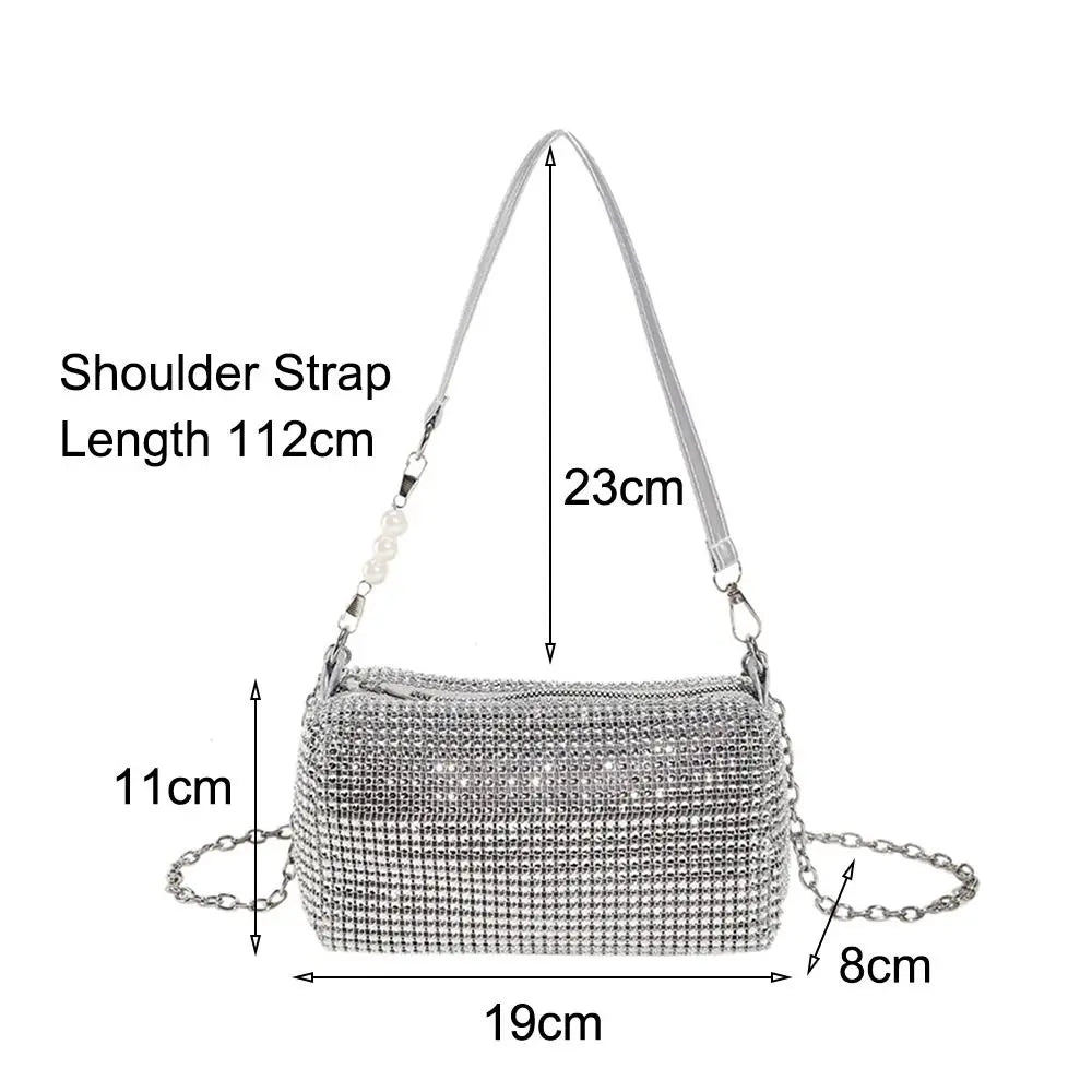 Allover Rhinestone Bucket Bag Waterproof Lightweight Women Crossbody Bag Mini All-match Glitter Chain Prom Purse for Ladies
