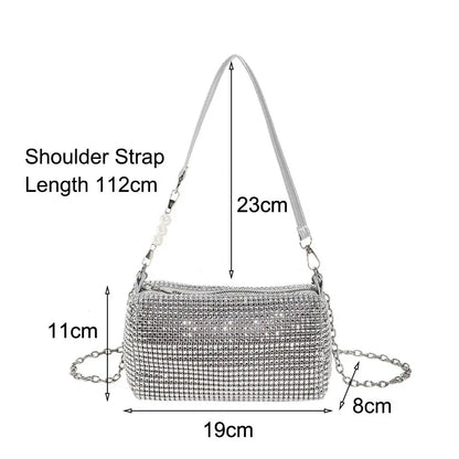 Allover Rhinestone Bucket Bag Waterproof Lightweight Women Crossbody Bag Mini All-match Glitter Chain Prom Purse for Ladies