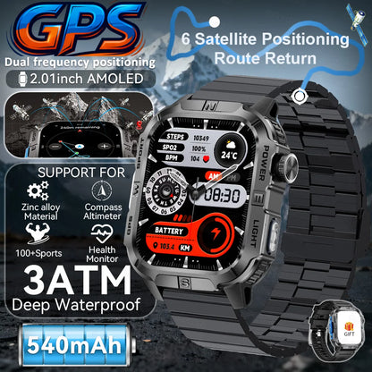 New Outdoor Military Men Smartwatch Equipped With GPS Sports LED Lighting, Compass, Wireless Communication IP68 Waterproof Watch