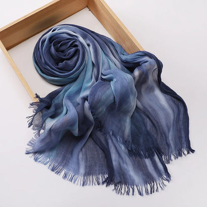 New Fashion Cotton Blend Hijabs Scarf Woman Graduated Color Striped Women Headscarf Retro Versatile Printing Long Shawl
