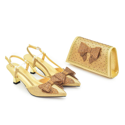 New Arrival Italian Matching Shoes and Bag Sets Decorated with Rhinestone Luxury Designer Shoes Women Shoes for Women High Heels