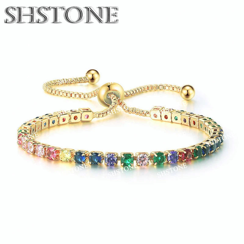 Noble 925 Sterling Silver Bracelet Chain Luxury Color Crystal Hand Jewelry For Women Charm Wedding Gift Party 18cm