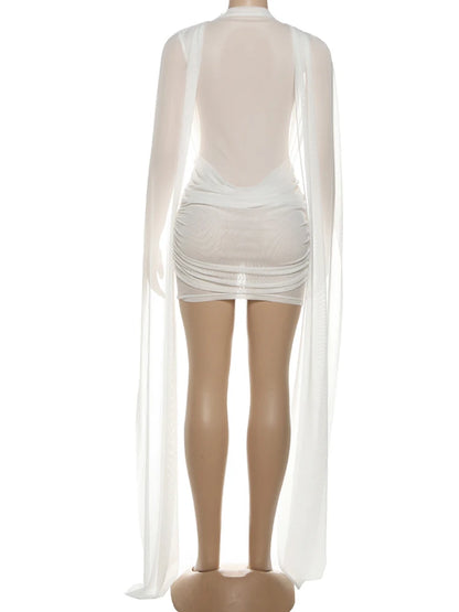 Weird Puss Sexy See Through Dress Women Patchwork Swing Collar Sleeveless Skinny Coquette Midnight Party Clubwear Mini Bodycon