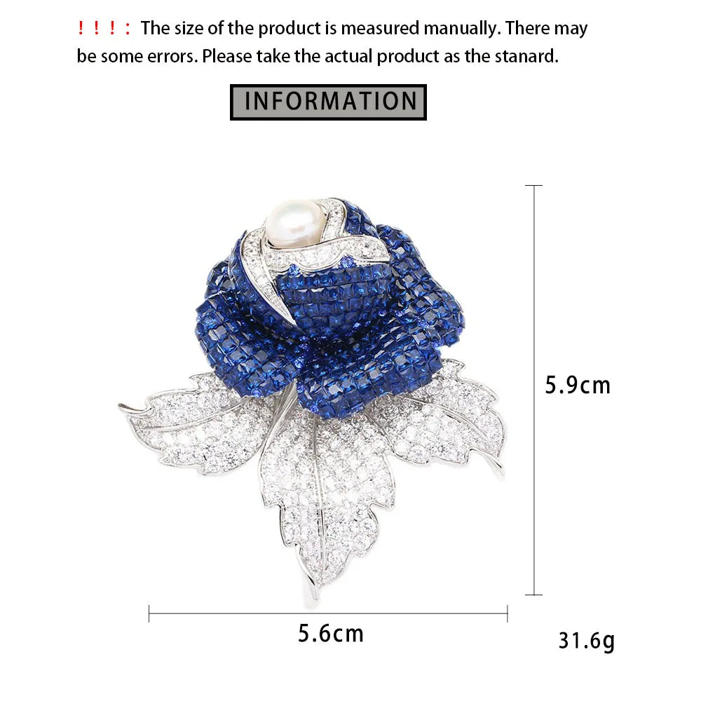 Heavy Industry Luxury Full Diamond Crystal Rose Brooches Fashion Flower Broche Coat Suit Exquisite Accessories Pins for Women