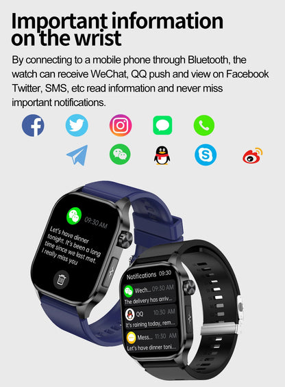 ET580 Smart Watch Men 2.04inch AMOLED Large Screen Bluetooth Call ECG Blood Pressure Oxygen Health Monitor SOS Smartwatch