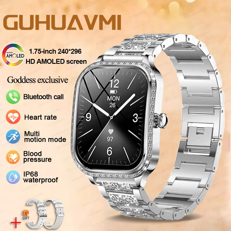 New Fashion Women's Smart Watch Heart Rate 1.75 Inch 240*296 HD Screen Diamond Watch Bluetooth Call Waterproof SmartWatch Ladies