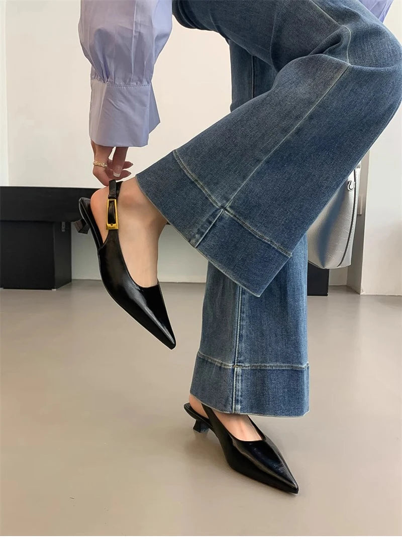 Designer Luxury Summer Pointed Toe Women Sandals Fashion Singbacks Mules Shoes Ladies Elegant Low Heel Stripper Party Sandalias