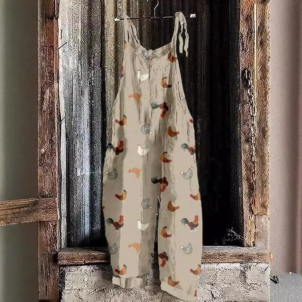Suspenders Jumpsuits Women Print One Piece Pocket Overalls Sling Long Pants Casual Loose High Waist Rompers Y2k Streetwear 2025