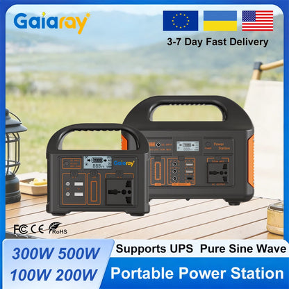 Gaiaray Portable Power Station 100W 200W 300W 500W Pure Sine Wave Solar Generator 110V/220V UPS LiFePO4 Power Plant For Camping