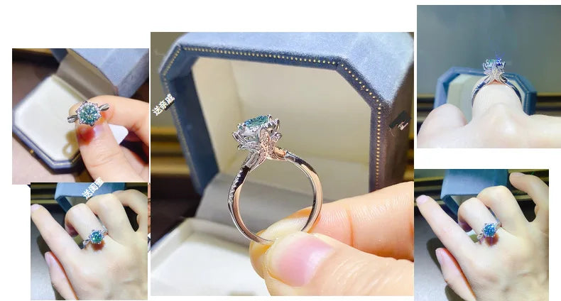 100% Original Certified 18K platinum PT950 Royal Manor 2 Carat Green Moissanite Ring Diamond Ring Comes with Certificate
