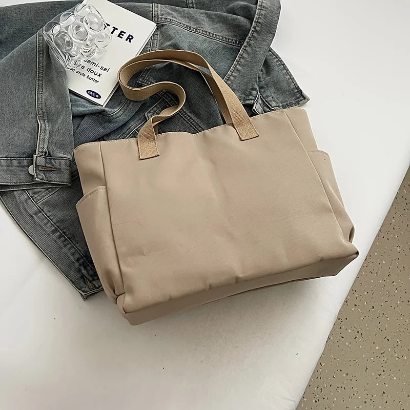 Multi Compartment, Zipper Closure, Women's Bags Large Capacity Japanese Style Tote Bag, Cute Plush Fixed Strap, Casual Elegance