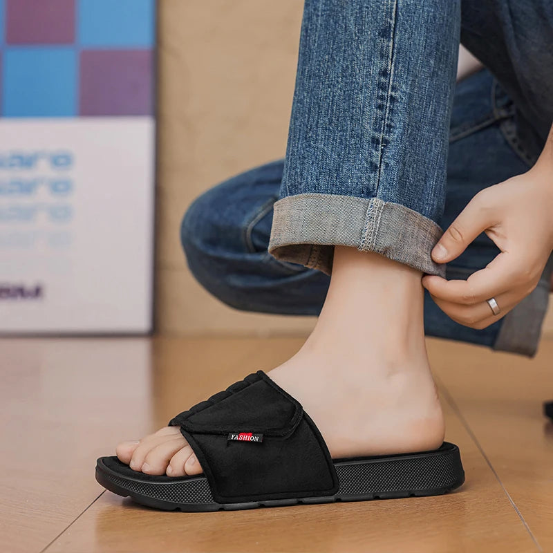Fashion Men's Slippers Suede Cloth Non-Slip Casual Sandals Platform Soft Home Shoes Indoor Slides Outdoor Beach Shoes Flip-flop