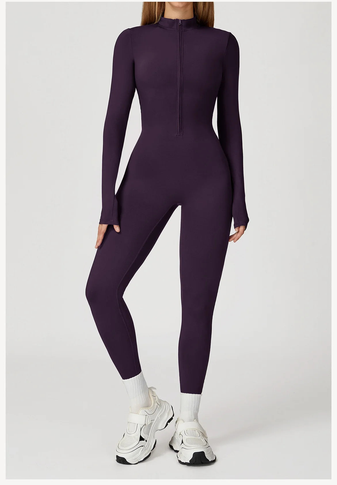 Winter Half Zip Yoga Bodysuit Women Long Sleeved Fitness Jumpsuit Sportswear Gym Clothes One-piece Running Workout Wear Rompers
