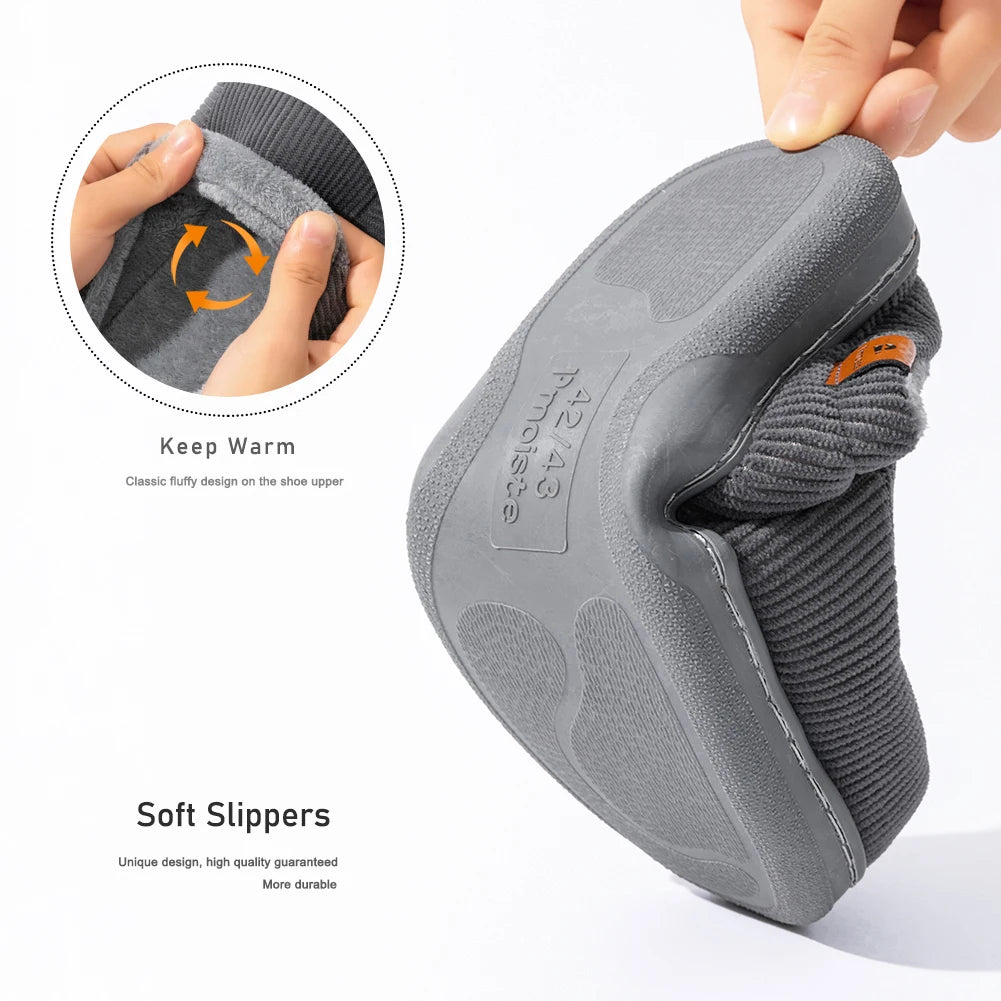 Warm Slippers for Men TPR Sole Memory Foam Soft Cushion Non Slip Stripe Design Comfortable Corduroy House Shoes