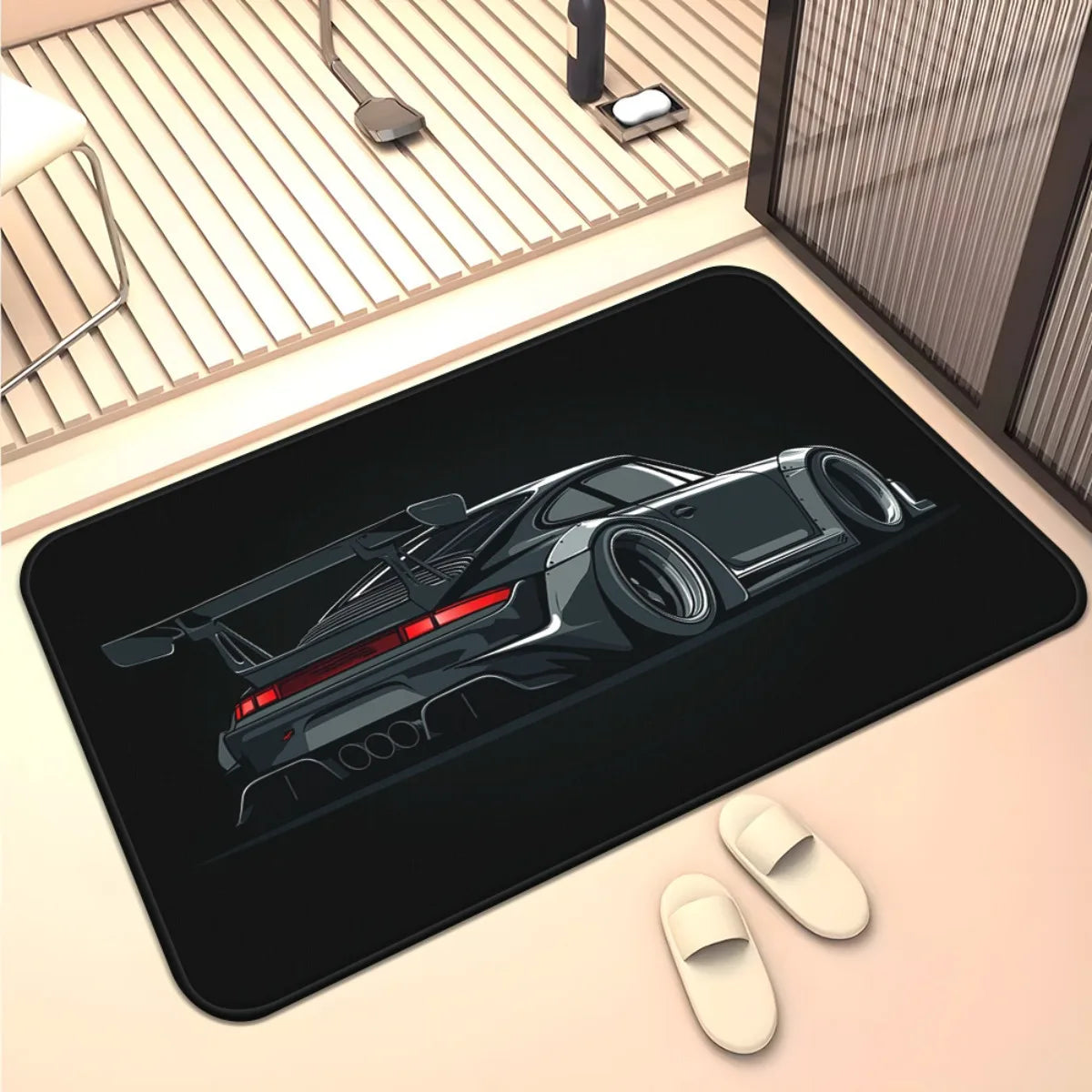 Sports Car Doormat Floor Mat for Entrance Hallway Garage Automotive Decor Gift for Car Lovers Racing Supercar JDM Style Home Rug
