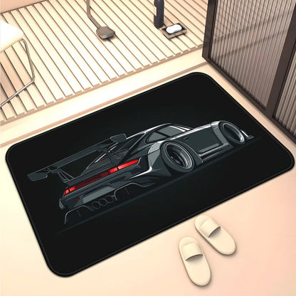 Sports Car Doormat Floor Mat for Entrance Hallway Garage Automotive Decor Gift for Car Lovers Racing Supercar JDM Style Home Rug