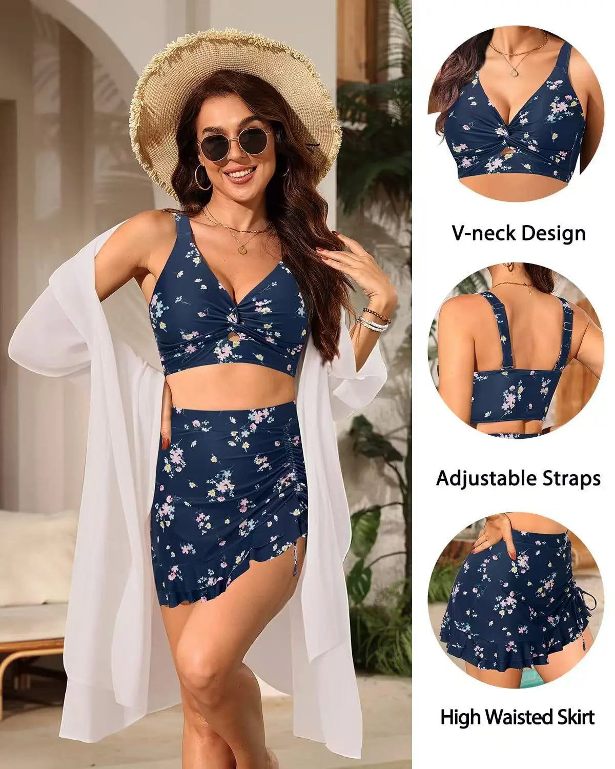 2026 Printed Floral Swimsuit Women Two Pieces Beach Skirt Halter Swimwear Female Bathers Bathing Swimming Swim Suit Beachwear XL