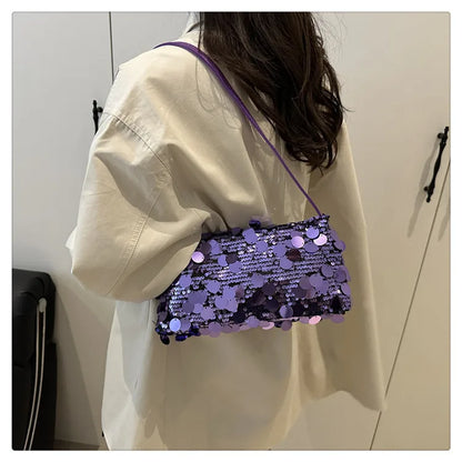 Sequin Evening Party Shoulder Bags for Women Lightweight Portable Ladies strap Crossbody Bag Solid Color fashion Female Handbag