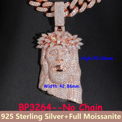 Jesus New Unisex Full Moissanite Diamond Pendants For Men Original 925 Sterling Silver Men's Diamond Jewelry Hip Hop For Party