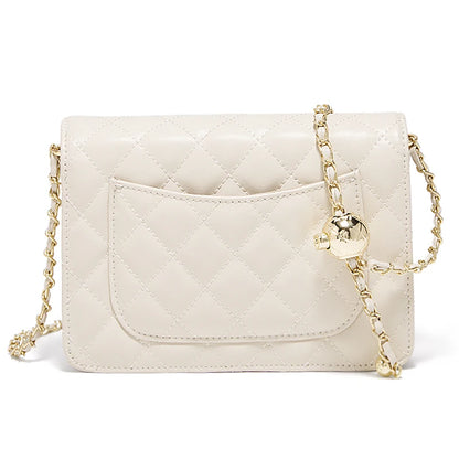 FOXER 2026 Women White Quilted Crossbody Bag Luxury Leather Chain Shoulder Bag Fashion Lady Flap Square Purse for Casual & Party