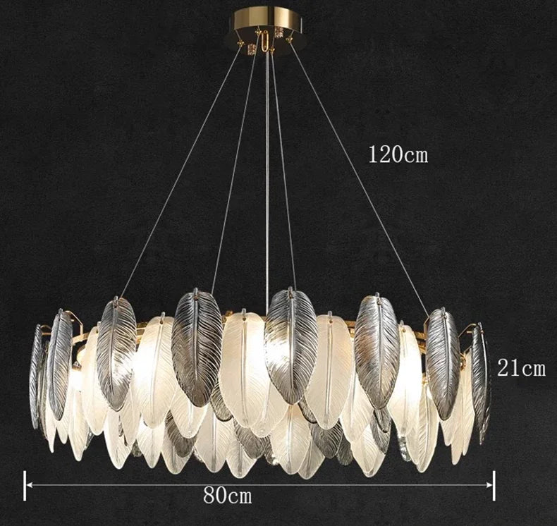 Luxury Villa Led Chandelier Feather Glass Gold Metal for Living Dining Table Room Bedroom Pendant Lights Home Decor Lustre Lamp
