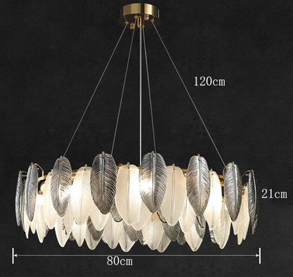Luxury Villa Led Chandelier Feather Glass Gold Metal for Living Dining Table Room Bedroom Pendant Lights Home Decor Lustre Lamp