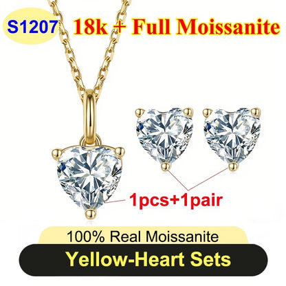 Full Shape 1-3ct Moissanite Women's Moissanite Jewelry Sets 925 Silver Plated 18k Gold D Color Necklace Earrings For Women Gift