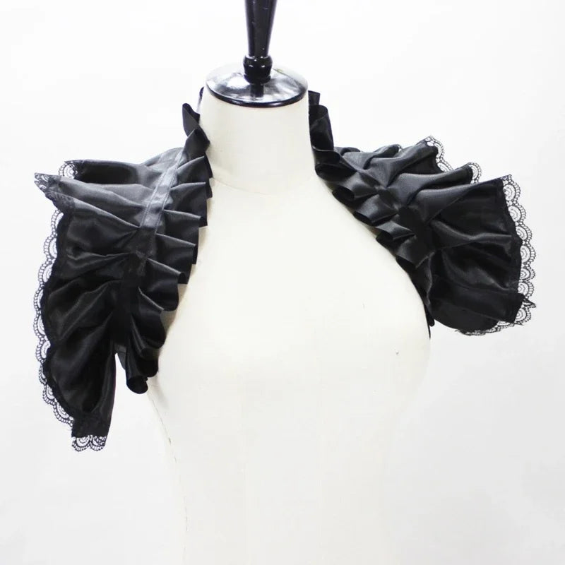 Unisex Vintage Victorian Ruffled Shrug Shawl Gothic Fake Collar Shoulder Wrap Capelet Costume Jabot Cosplay Accessories