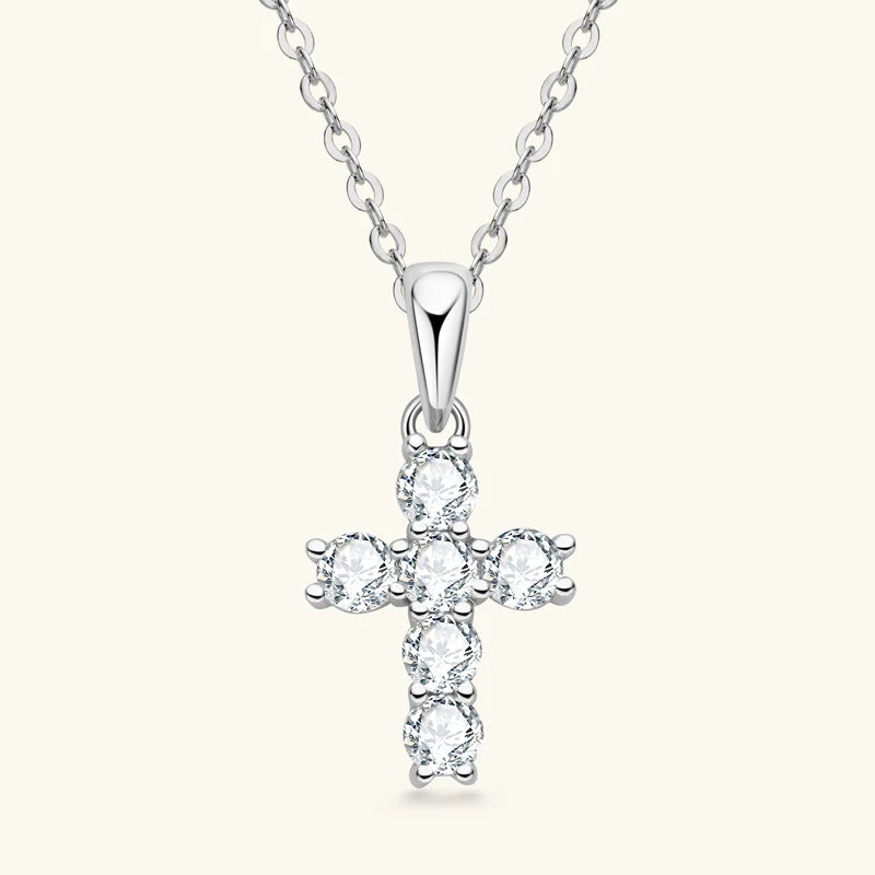 OXTAO 3mm D Moissanite Cross Pendant Necklace for Women Anniversary Gift Fine Jewelry 14K Gold Filled Charm Statement Necklace