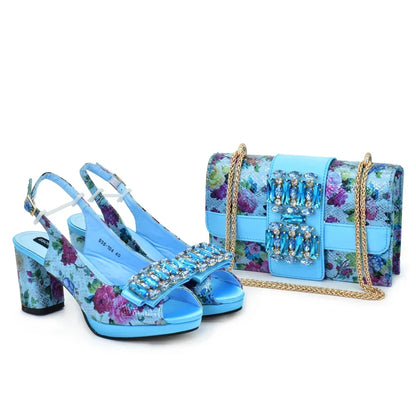 New Arrival Women Shoes and Bag Set To Match African Ladies Bag and Shoe Set Nigeria Party Pumps Decorated with Rhinestone