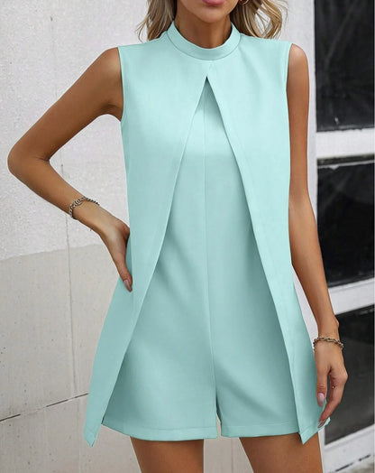 Summer Jumpsuit Women Fashion Solid O Neck Sleeveless Chic Playsuit Elegant Clothes Female Casual Jumpsuits