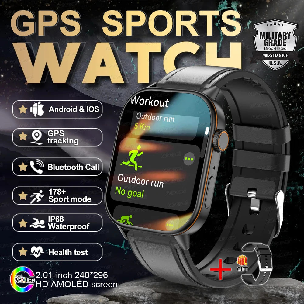 New GPS Military Smart Watch Bulit-in GPS Compass Altimeter Barometric 10ATM IP69K Waterproof AMOLED BT Call Smartwatch