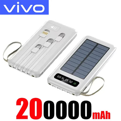 VIVO 200000mAh Solar Power Bank Large Capacity Mobile Power Fast Charging Battery Dual USB 4 Cables For iPhone Samsung Huawei