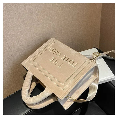 Female Square Tote Crossbody Bag Aesthetic Velour Elegant Letter Print Ladies Shoulder Bags Top Handle Women's Charisma Handbags