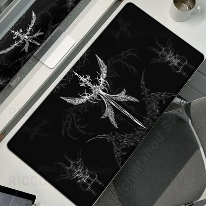 Black White Cybersigilism Deskmat Gothic Sword Art Mousepad Office Rubber Mouse Pad XXL PC Desk Accessories Gaming Keyboard Mats