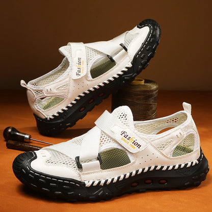 Men Sandals Comfortable Refreshing Mesh Hollow Beach Shoes Summer New Anti Slip Thick Bottom Bag Toe Casual Sandals for Teen