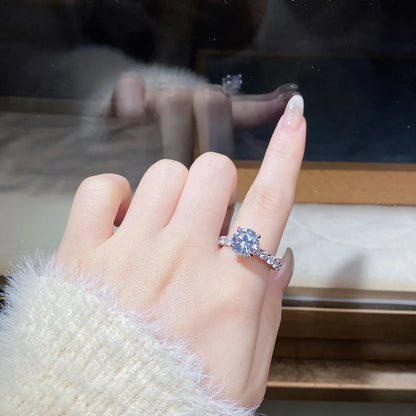 18K white gold and platinum PT950 moissanite diamond ring for women sterling silver 3 carat four-claw diamond ring for wedding