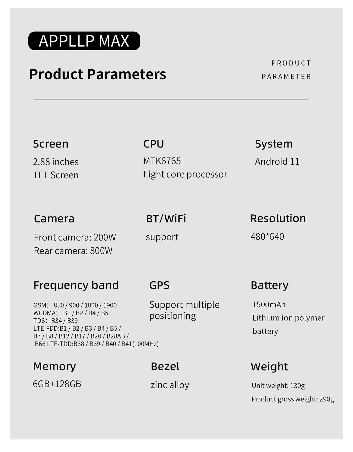 LOKMAT APPLLP MAX 4G Smart Watch Android 11 OS 6GB Ram 128GB Rom MTK6765 Octa Core CPU 2.88" Large Detachable Screen GPS Compass